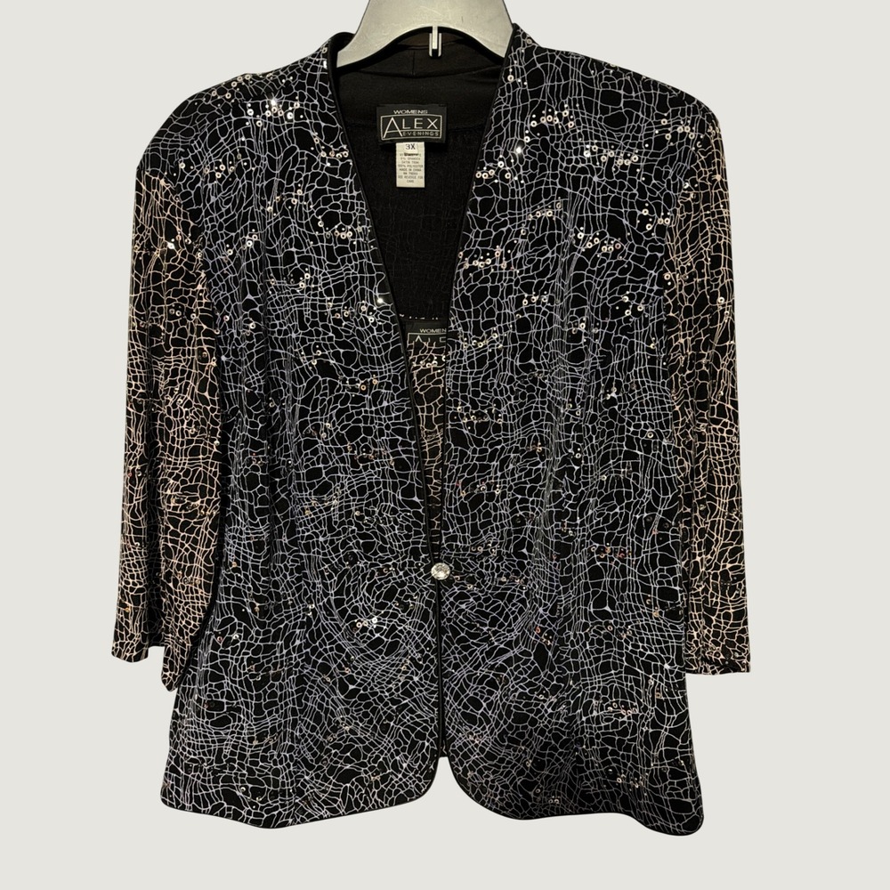 Alex Evenings Womens 3X 2 Piece Sequin Jacket and Tank Set Black Silver Formal